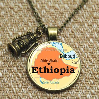 China ALLOY Map of Ethiopia Necklace Travel Necklace Dangle Missions Photo Glass Cabochon Necklace for sale