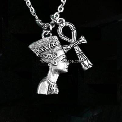 China ALLOY Nefertiti Necklace Ankh Necklace Egyptian Necklace Bracelets Keychain Charm Silver Tone for sale