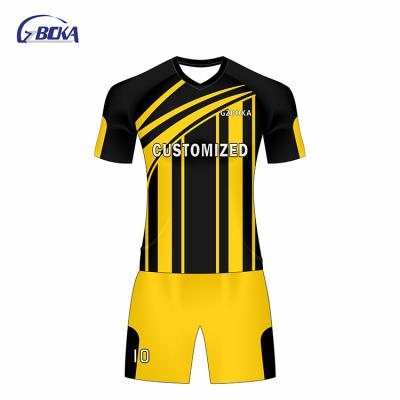 China Breathable Wholesale cheap football jersey soccer shirt black yellow sublimation soccer uniforms for teams for sale