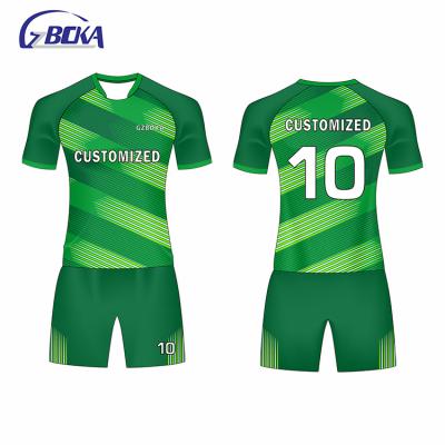 China Breathable High Quality Wholesale Custom Sublimated Green Soccer Uniform for sale