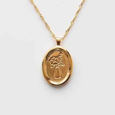 China New Trendy Trendy 18K Gold Plated Stainless Steel Jewelry Gift Party Vintage Flower Coin Pendant Necklace For Women for sale