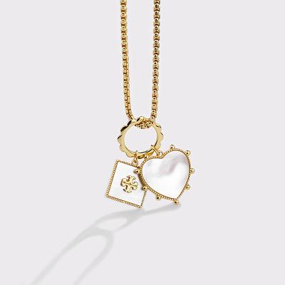 China A8159 925 Sterling Silver White Shell Heart Box Chain Pendant Necklace TRENDY Double Square Heart Pendant Necklace For Women Jewelry for sale