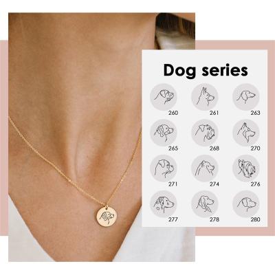 China TRENDY Stainless Steel Necklace 14K Gold Plated Personalized Custom Engraved Adorable Dog Series Coin Pendant Necklace Women 13mm for sale