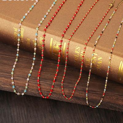 China FASHIONABLE BN1491 14K Gold Plated Simple Clavicle Chain Bohemian Pearl Rice Stainless Steel Necklace Color Choker For Women for sale