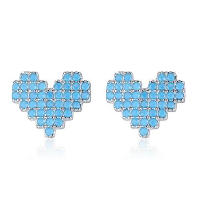 China YGE2649 S925 Sterling Silver Green Turquoise Heart CLASSIC Earring Stud for sale