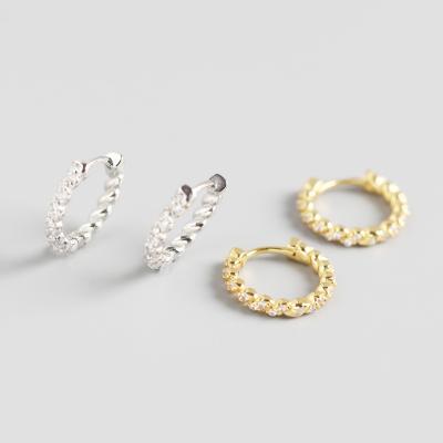 China YHE0169 CLASSIC Yiwu Busheng 925 Sterling Silver Earrings Wholesale Gold plated Crystal Rhinestone Earring 2020 twist circle earrings for sale