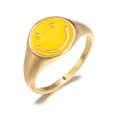 China CLASSIC Hot BS629 18K Real Gold Plated Copper Rings Enamel Multicolor Color Smiley Face Signet Ring Cute For Women Girls for sale