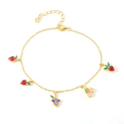 China New S925 Sterling Silver Chain Bracelets Fruit Women Trendy Cherry Charm Gold Strawberry Bracelet For BS165 for sale