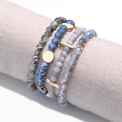 China Pulseras Para mujer 2019 new entreis pluseras mujer crystal beaded elastic bracelets 4pcs/set for sale