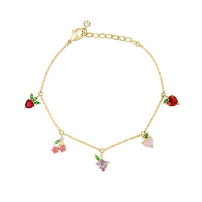 China TRENDY XL134 18k Gold Plated Crystal Zircon Cherry Peach Grape Fruit Charm Bracelets For Women Fashion Jewelry Chain Bracelet for sale