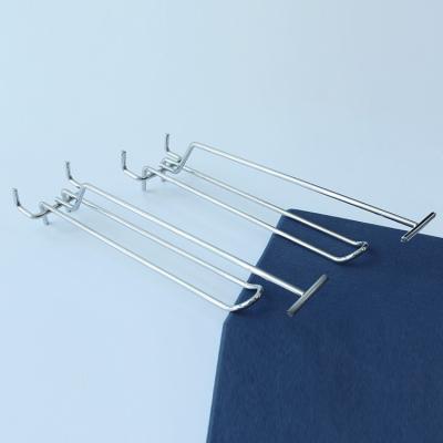 China Wholesale Pegboard Metal Chrome Hardware Display Hook Three Lines Pegboard Hook With Price Tag Rack for sale