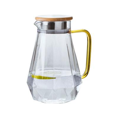 China Office Viable Large Capacity Teapot Jug Lemon Juice Jug Borosilicate Glass Diamond Drink Summer Cold Jug for sale