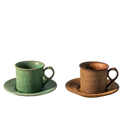 China Retro Viable Top Selling Style Coffee Cup and Saucer Afternoon Tea Set Ceramic Black Tea Cup Sugar Saucer for sale