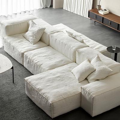 China Large Apartment Tofu Stretch Nordic Bohemian Block Combination Living Room Sofa Style Modern White Canvas Art Silent Sofa for sale