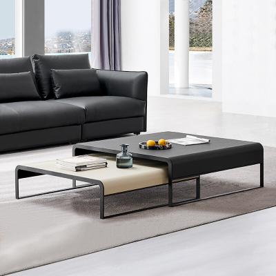 China Adjustable (height) the same cross-height small apartment combination coffee table simple retractable leather square coffee table square table for sale