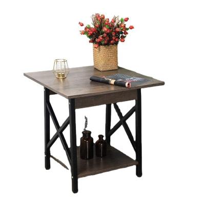 China DIY Convertible Living Room Metal Wood End Tables Industrial Rustic Small Sofa Side Tables With Shelf D32 for sale