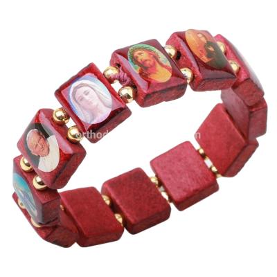 China Saint Rosary Religious Elastic Wooden Bracelets for sale