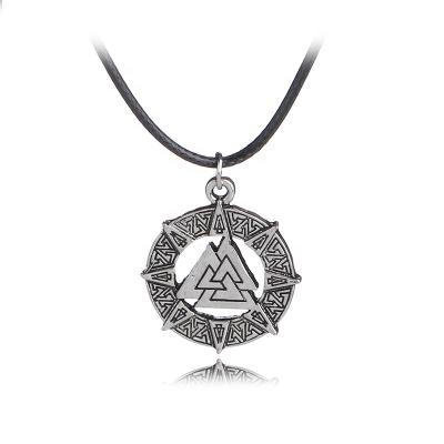 China Fashion Black Leather Rope Chain Pendant Slavic Norway Valknut Pagoda Amulet Pendant Men Necklace for sale