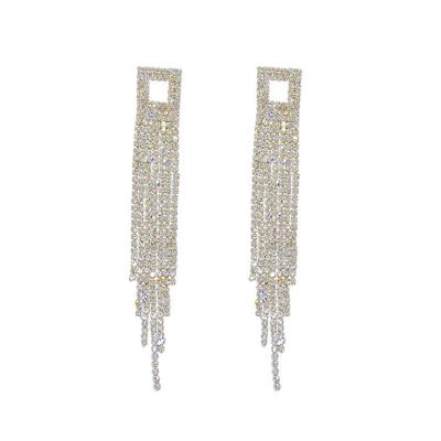 China European exaggerated long silver earring 925 needle female tassel fashion new and American creative earring is studded with diamonds for sale