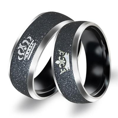 China Custom Logo Promotional Products Hot Trending FASHIONABLE Frosted Black King Queen Ring For Couple for sale