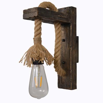 China Vintage Farmhouse Vintage E27 Wall Lamp EU Standard Traditional Hemp Rope Wooden Lamp 110-265V In Stock for sale