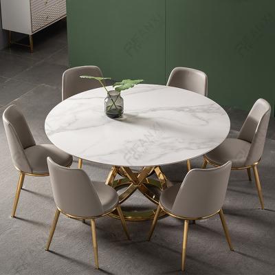 China Moden stainless steel dining room furniture round metal dining table 6 seater marble dining tables for hotel table DT012 for sale