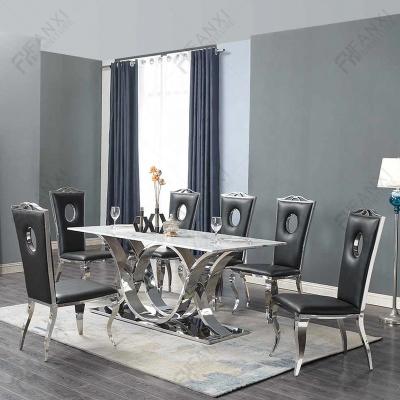 China Stainless Steel Dining Furniture Glass Table Top Gold Restaurant Hotel Stainless Steel Table Chipboard Stone Marble Dining Tables for sale