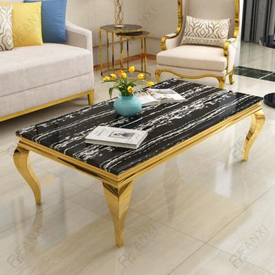 China Living room luxury furniture table wedding hotel black stone gold black stone center coffee table set luxury modern marble coffee table for sale