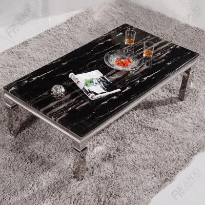 China High quality modern living room furniture silver black center table customize marble coffee tables adjust retangular coffee table for sale