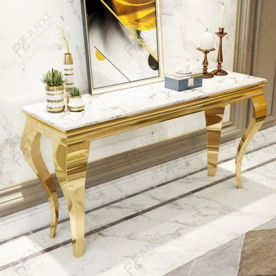 China Luxury Modern Stainless Steel Hallway Console Table Living Room Furniture Entrance Marble Console Table Modern Console Table for sale