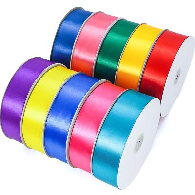 China Wholesale 196 Colors Factory Custom Floral Double Face Solid Single Satin Polyester Ribbon Large Stocked Ribbon Roll for sale