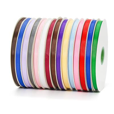 China Recyled Ready To Ship Wholesale 3/8 Inch 10mm Solid Color Single Double Sided Grosgrain Ribbon Rolls For Gift Wrapping Decoration for sale