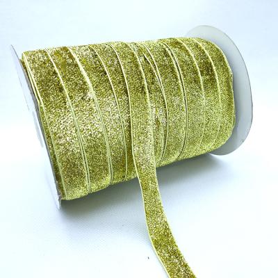 China Stock Wholesale Recyled 5/8 Inch 15mm No Elastic Gold Velvet Metallic Tape for sale