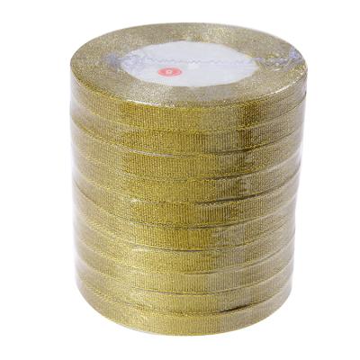 China Recyled 25yard One Roll Metallic Gold Glitter Ribbon Double Face Ribbon for sale