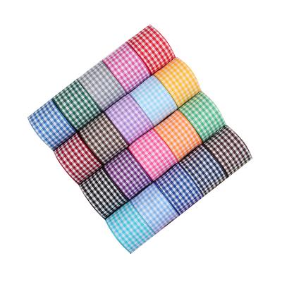 China Viable Holiday and Christmas Gift Wrapping Decorative 100% Polyester Tartan Plaid Grid Gingham Ribbon for sale