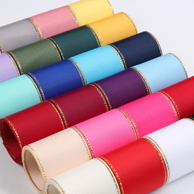 China Recyled 1inch 25mm Double Colors Face Gold Current Wholesale Yarn Edged Grosgrain Ribbon for sale