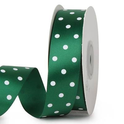 China Wholesale Hot Sale Recyled 1.5 Inch 38 Mm Single Face Polyester Printed White Polka Dot Satin Ribbon For Gift Package for sale