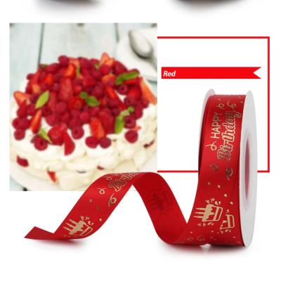 China Viable Factory OEM Custom 1 inch Gold Foil Printing Polyester Satin Gift Ribbon With Logo for sale