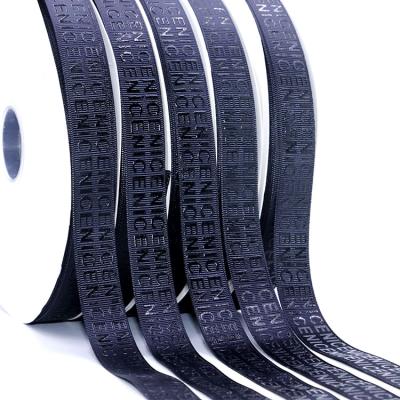 China High quality custom NICE viable 2 cm 3/4 inch 3D embossed black printed foil black logo grosgrain ribbon for sale