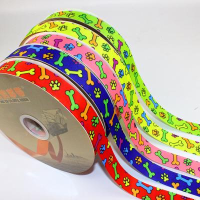 China Custom Recyled 1 inch 2.5cm dog bone design sublimation heat transfer printing grosgrain ribbon for sale