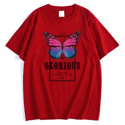 China Anti-wrinkle 2021 Summer Round Neck Cotton Butterfly T-shirt Custom Logo Casual T-shirts For Couples for sale