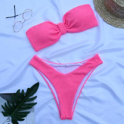 China Plus size two piece swimsuit women swimwear 2022 plus size swimwear woman solid bikini swimwear for sale