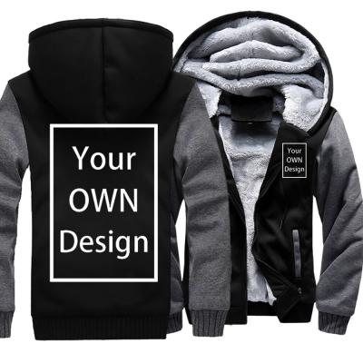 China Custom Viable Men's Winter Hoodies Thick Sweatshirt DIY Casual Hoody Plus Size Fleece Winter Loose Coats For Men for sale