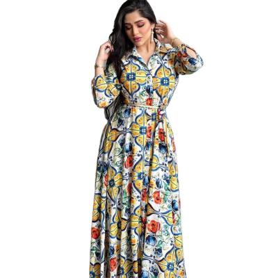 China Fashion Floral Print Abaya in Islamic Women Maxi Dresses Muslim Dress CQ001 from Dubai Clothing for sale