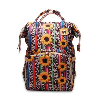 China Waterproof Waterproof Leopard Serape Sunflower Diaper Backpack Canvas Diaper Mummy Bag for sale