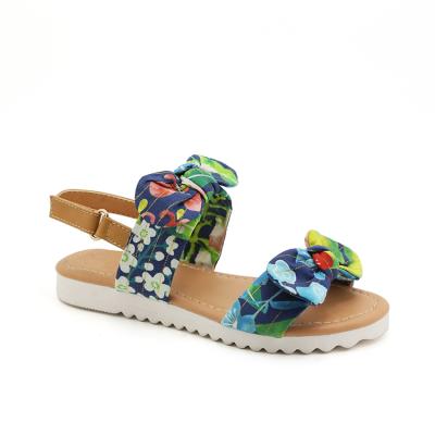 China Wholesale Flat Kids Girls Flower Mix Fabric Flats Sandal Shoes Girls Sandals for sale