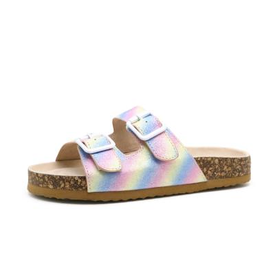 China New Style Quick-drying Lovely Kids Cork Girls Kids Fashion Rainbow Colored Sandal Shoes For Summer for sale