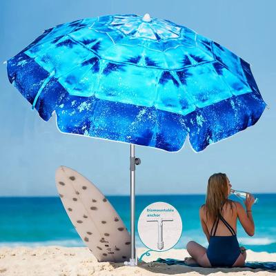 China Sun Wind Rain Proof Beach Umbrella Parasol Irregular Blue Printing Customizable Beach Umbrella for sale