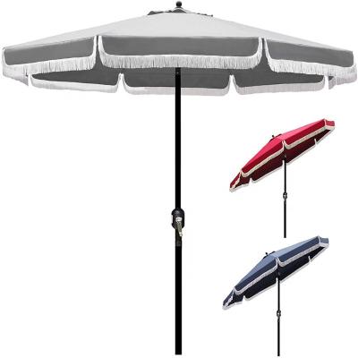 China 2021 Sun Wind Rain Proof Patio Umbrella Silver Surface With Tassels Outdoor Garden Patio Indoor Umbrella for sale