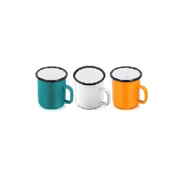 China Wholesale 350ml 450ml Sublimation Custom Viable Enamel Mug With Lid With Black Rolled Rim for sale